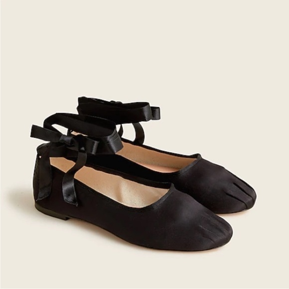 J. CREW Black Satin Ribbon Tie Lace Up Ballet Flats Classic Balletcore Shoes 7 - Picture 1 of 12